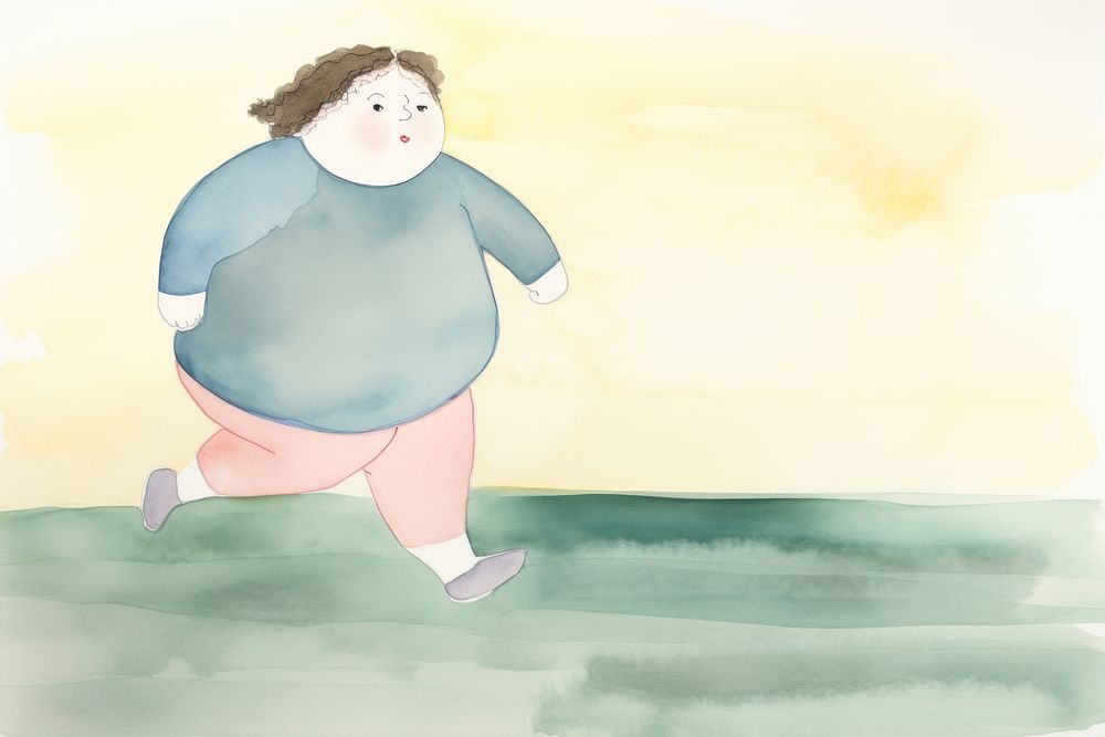 Chubby girl running cartoon standing outdoors. AI generated Image by rawpixel.