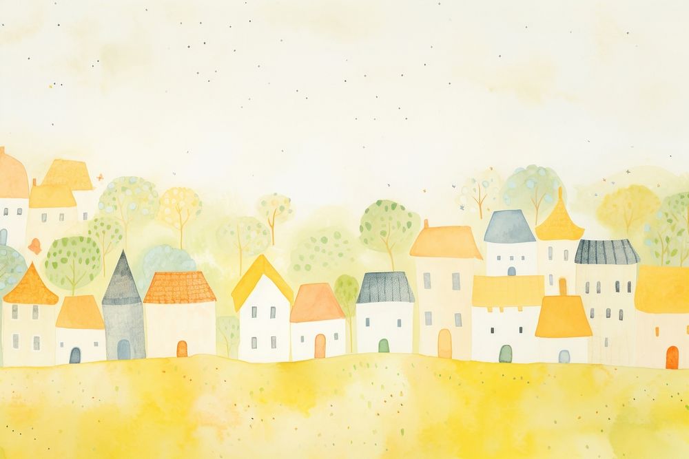 Houses and trees by watee backgrounds outdoors painting. AI generated Image by rawpixel.