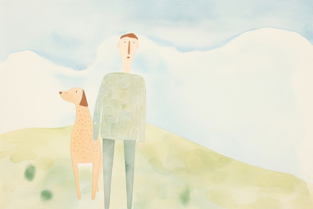 Man with dog painting cartoon drawing. AI generated Image by rawpixel.