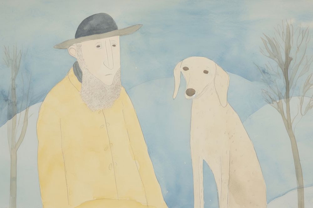 Old man with dog painting drawing animal. AI generated Image by rawpixel.
