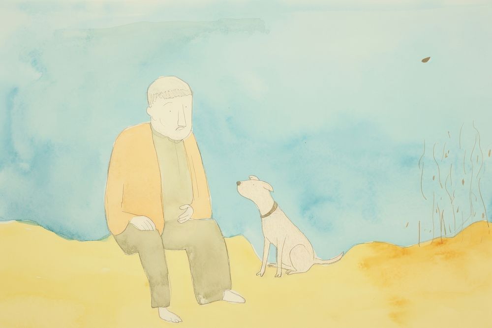 Old man with dog painting cartoon drawing. AI generated Image by rawpixel.