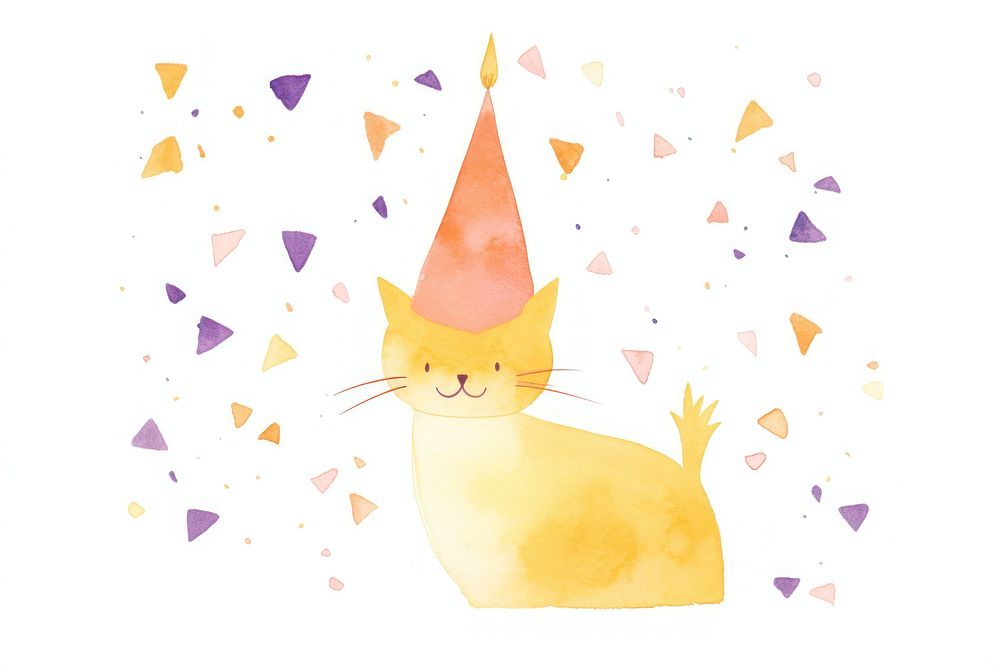 Cat celebrating birthday confetti mammal paper. AI generated Image by rawpixel.