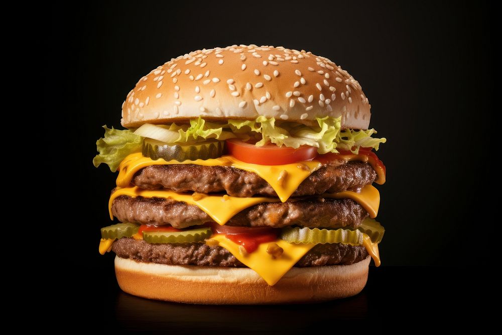 Triple cheese burger food hamburger condiment. AI generated Image by rawpixel.
