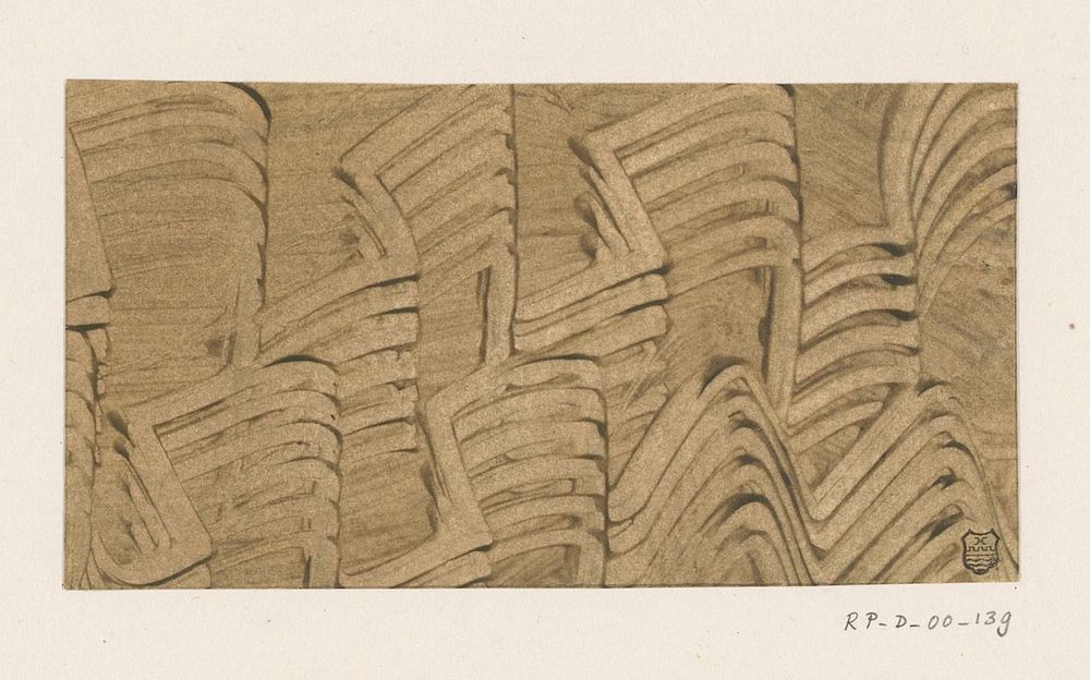 Stijfselverfpapier in olijfgroen met ingedrukt ribbenmotief (1700 - 1900) by anonymous