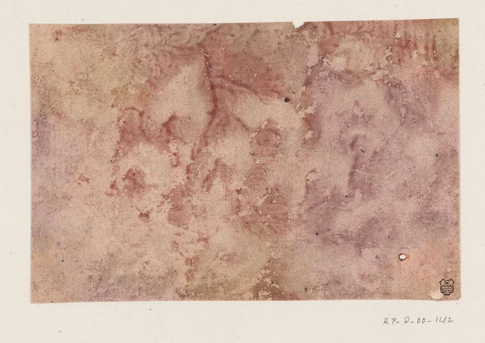 Geaderd stijfselverfpapier met kleurvlekken in paars, rood en geel (1700 - 1900) by anonymous