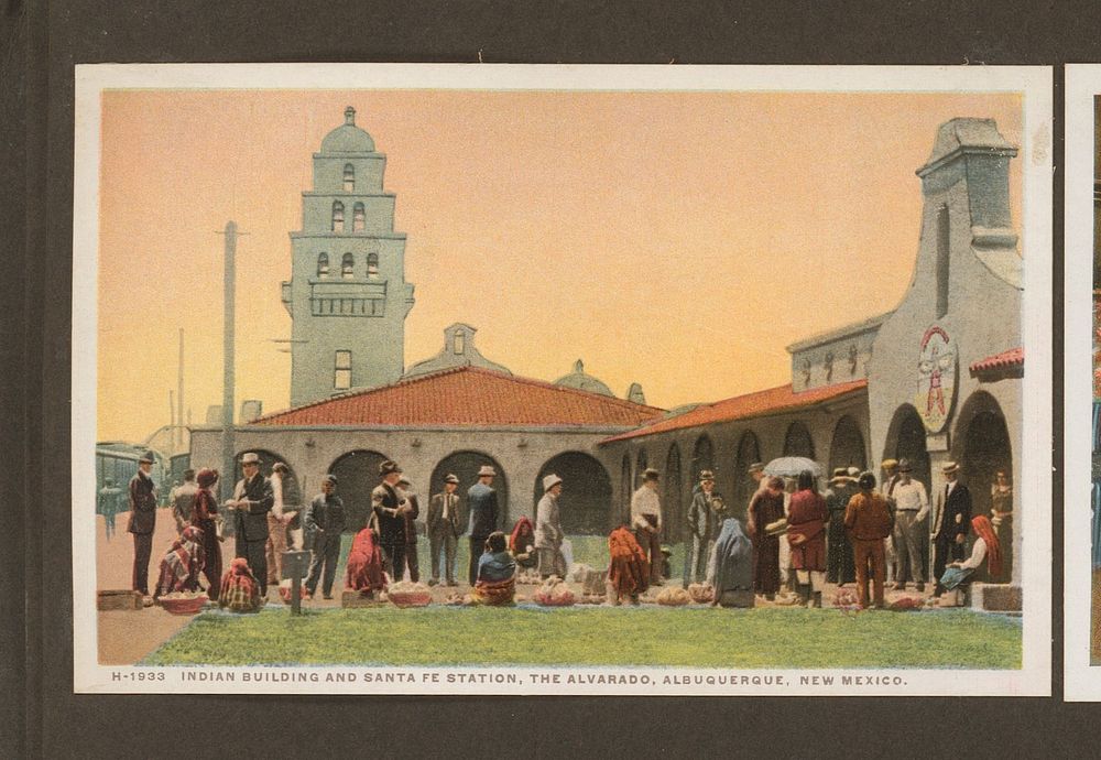 Indian building and Santa Fe Station, The Alvarado, Albuquerque, New Mexico (c. 1928) by anonymous