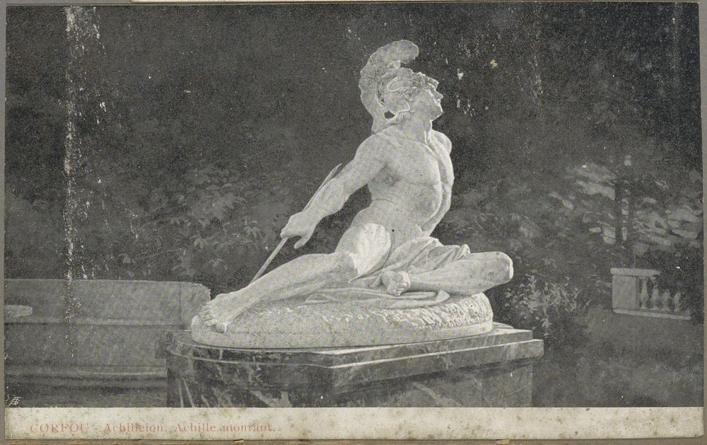 Beeld van de stervende Achilles in het Achilleion op Corfu (c. 1895 - in or before 1905) by Adolphe Giraudon