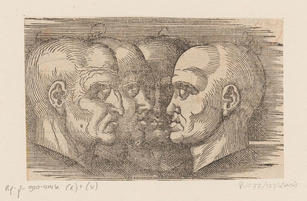 Modellen voor vier gezichten van mannen (1565) by anonymous, Hans Sebald Beham and erven Christian Egenolff