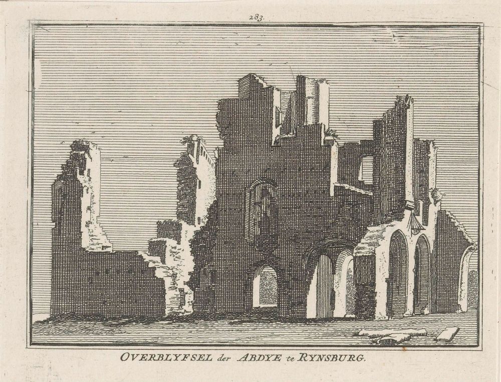 Gezicht op de ruïne van de abdij te Rijnsburg (1750 - 1792) by Hendrik Spilman and Cornelis Pronk