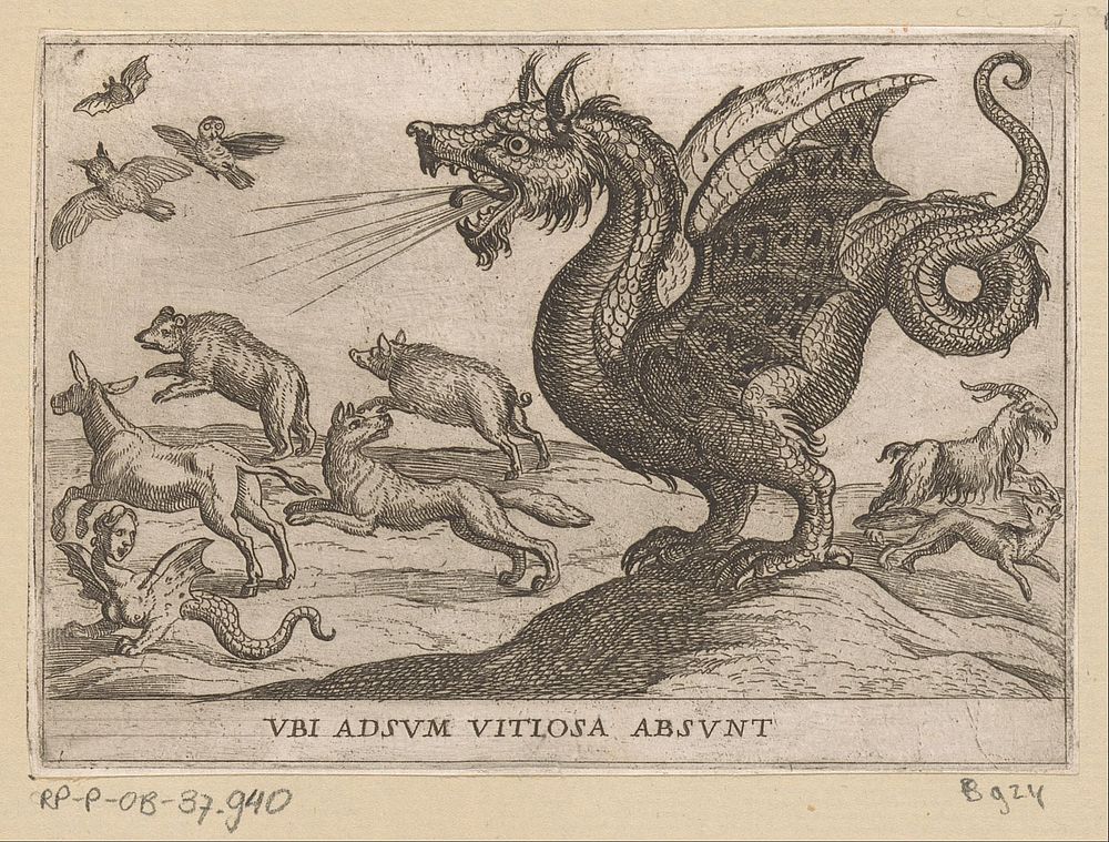 Een draak jaagt andere dieren weg (1600) by Antonio Tempesta, Nicolaus van Aelst, Clemens VIII, Nereo Dracomannio and…