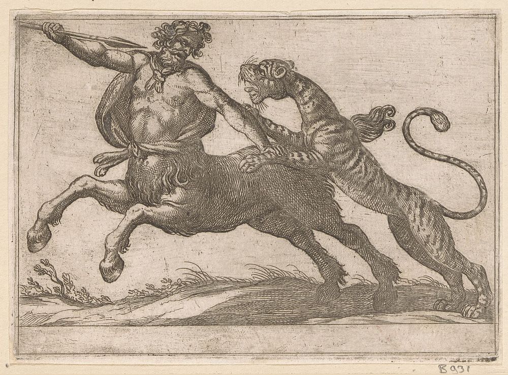 Een tijger vechtend met een centaur (1600) by Antonio Tempesta, Nicolaus van Aelst, Clemens VIII, Nereo Dracomannio and…