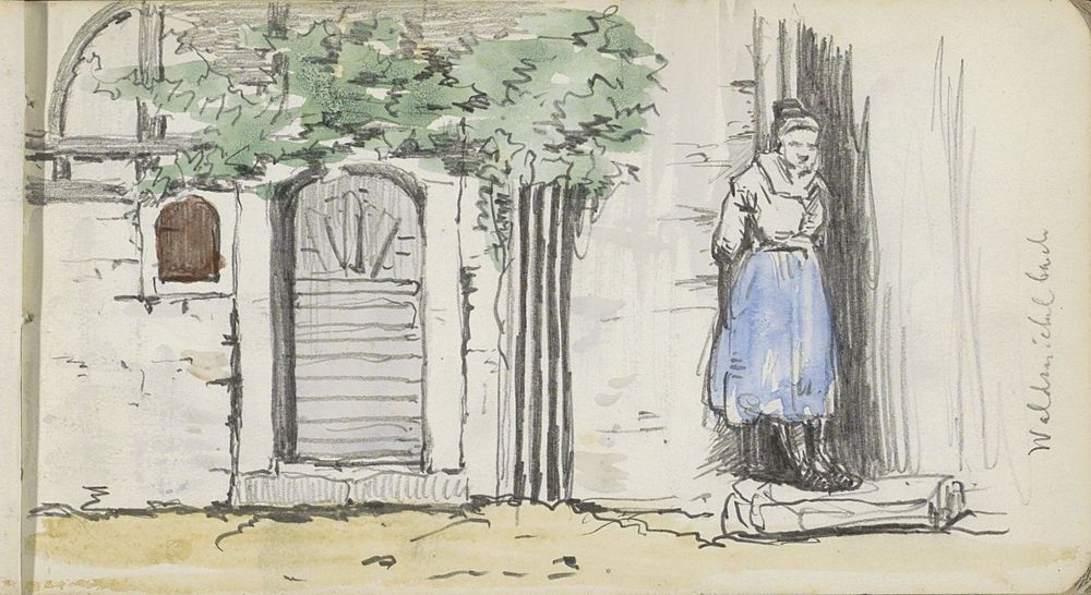 Vrouw in een deuropening te Wald-Michelbach (1876) by Geo Poggenbeek