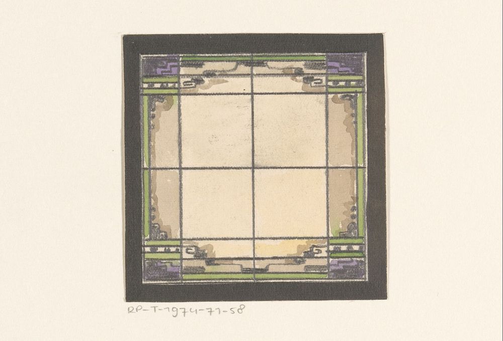 Ontwerp voor een glas in loodraam met rechthoekige vormen (in or after 1907 - 1930) by anonymous and t Woonhuys