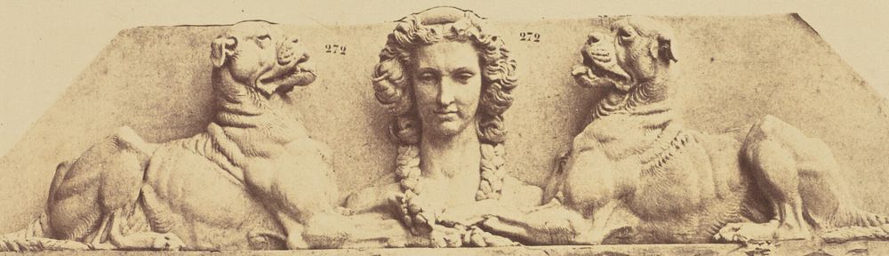 Two Dogs on Either Side of a Female Head by Emmanuel Fremiet, Decoration of the Louvre, Paris by Édouard Baldus