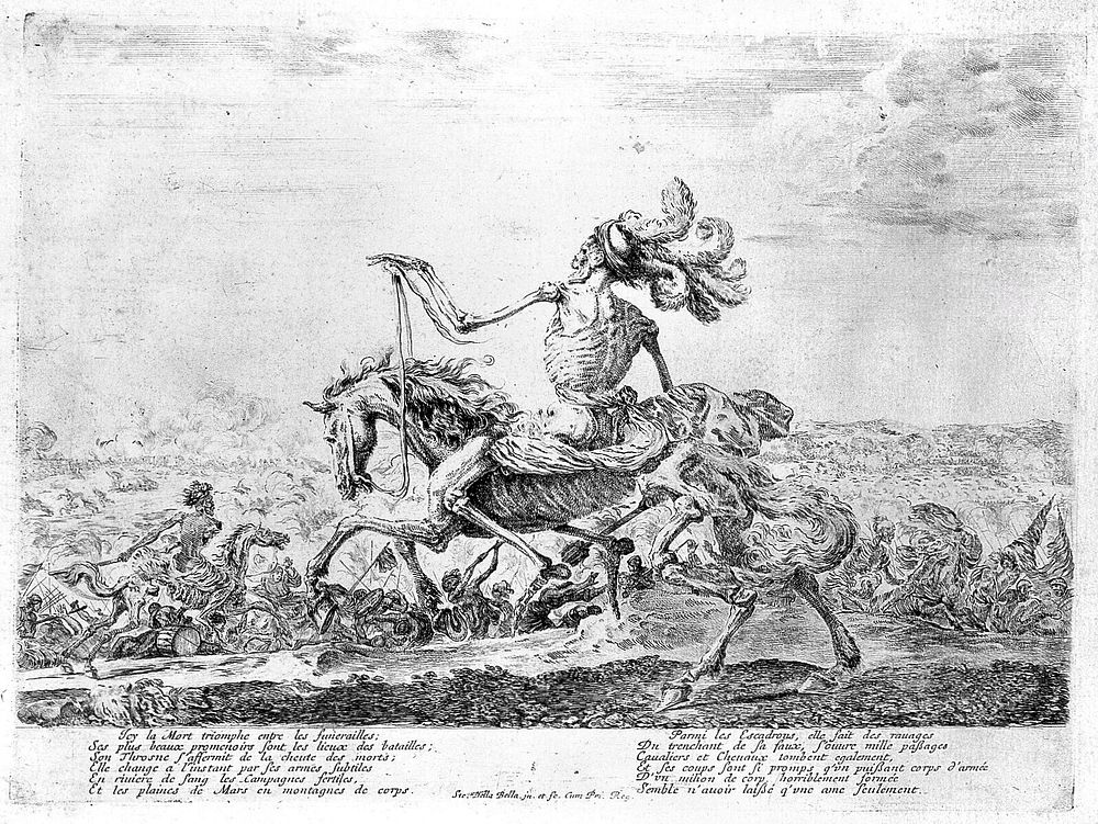 Death is the victor of the battlefield. Etching by Stefano della Bella, 16--.