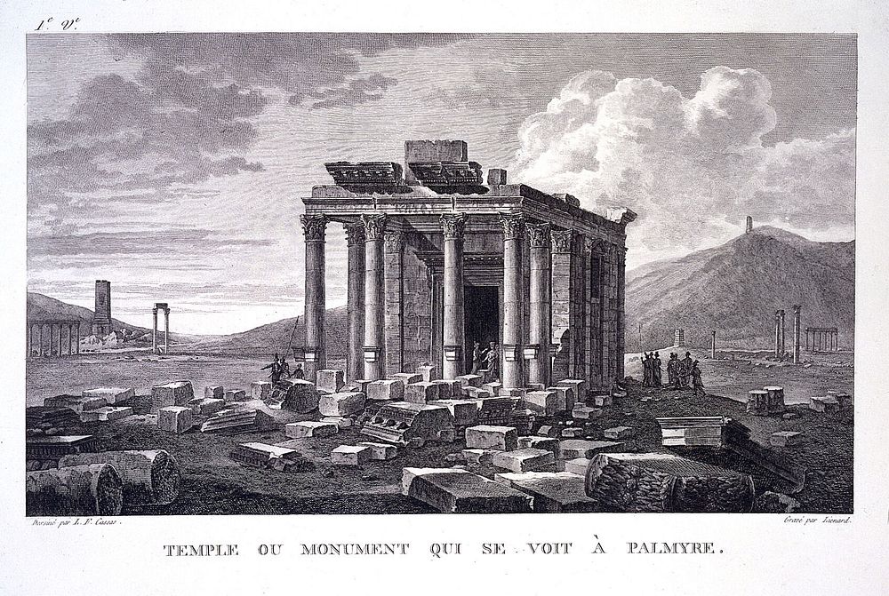 Palmyra, Syria: the temple of Baalshamin. Engraving by J.B. Liénard after L.F. Cassas.