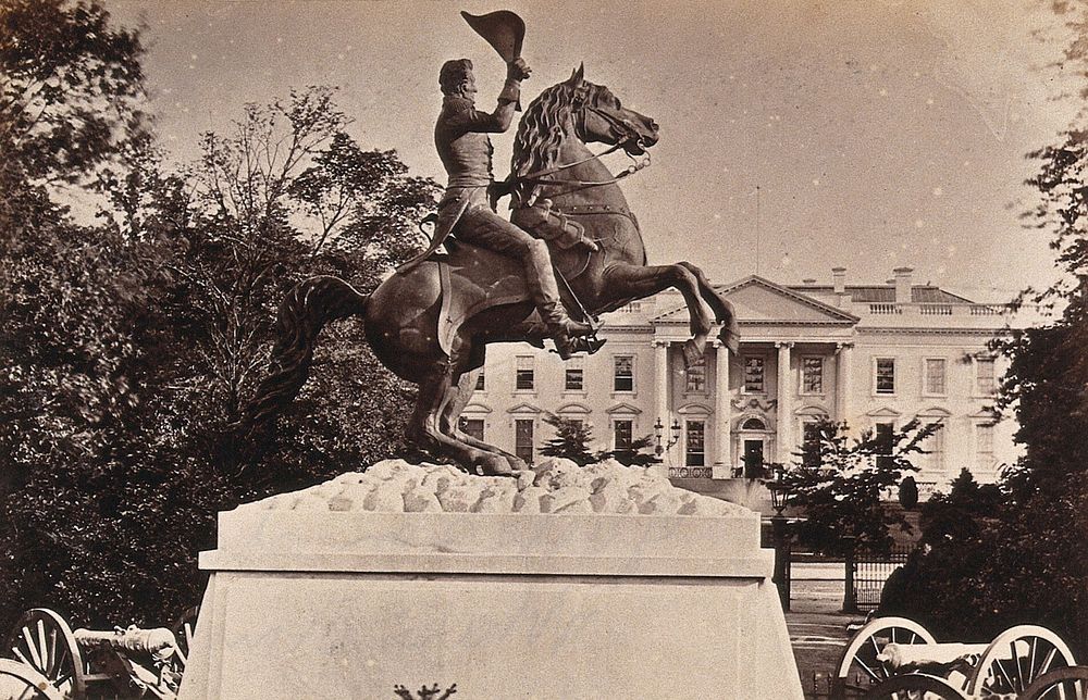 General Andrew Jackson: equestrian statue; showing the White House in the background: Lafayette Park, Washington D.C.…