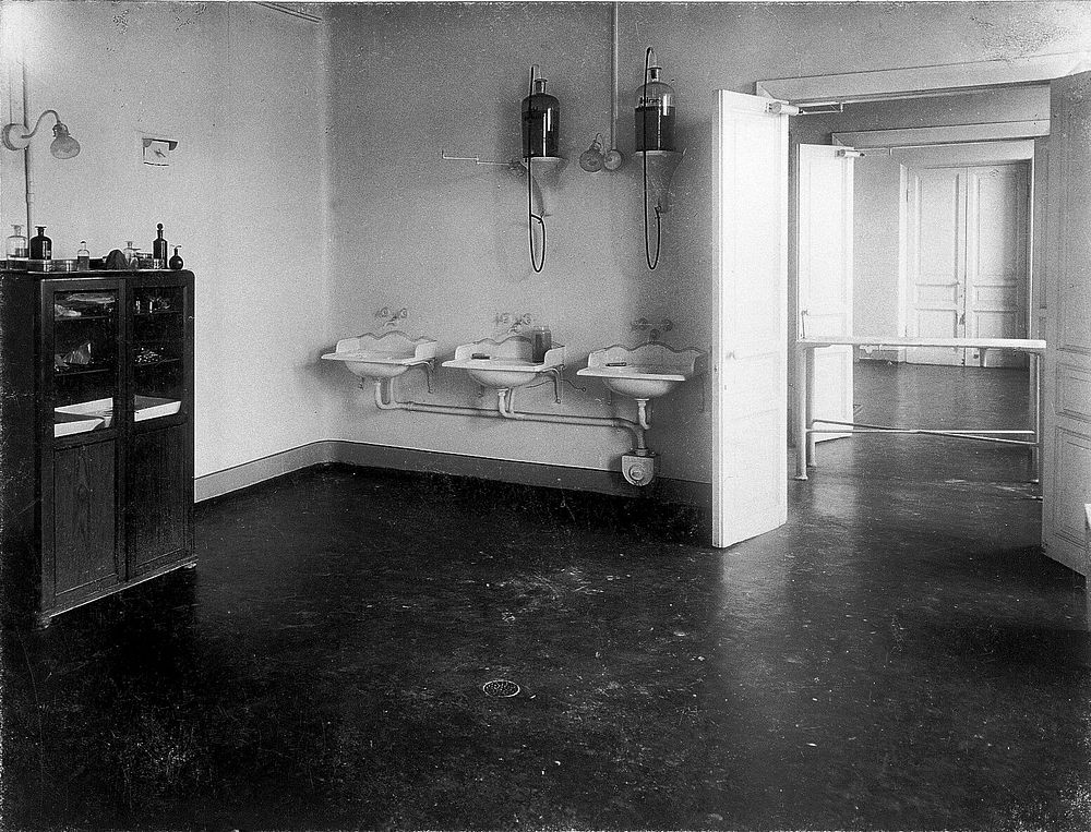 A washroom or operating room in the Physiological Laboratory either at the Institute of Experimental Medicine or at the…