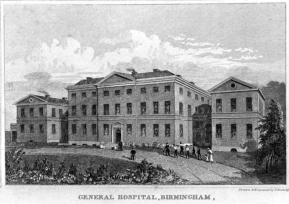 General hospital, Birmingham. Engraving by T. Radclyffe.