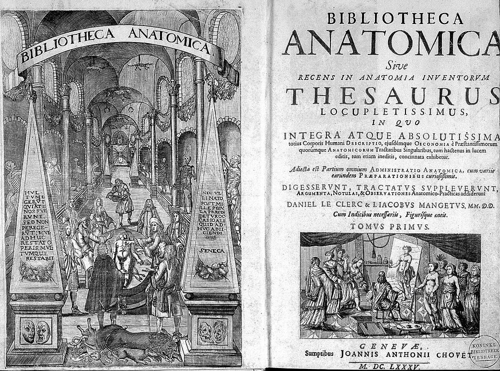 Title page and front of Le Clerc, Bibliotheca anatomica...,1685