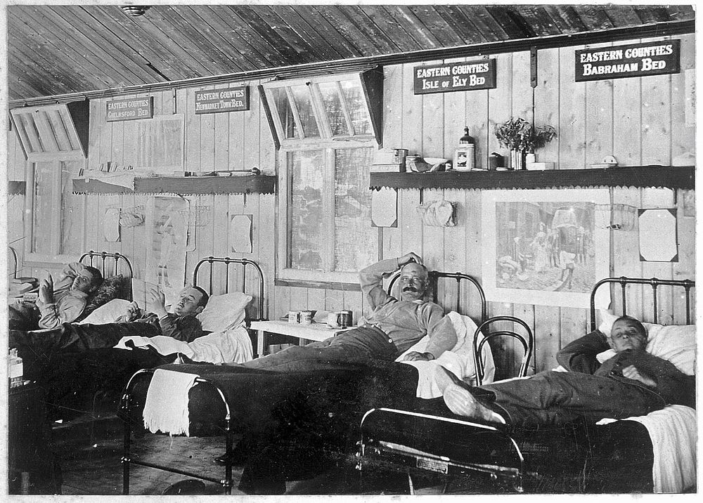 Imperial Yeomanry Hospital, Deelfontein, South Africa: the "Eastern Counties" ward with patients in bed. Photograph by…
