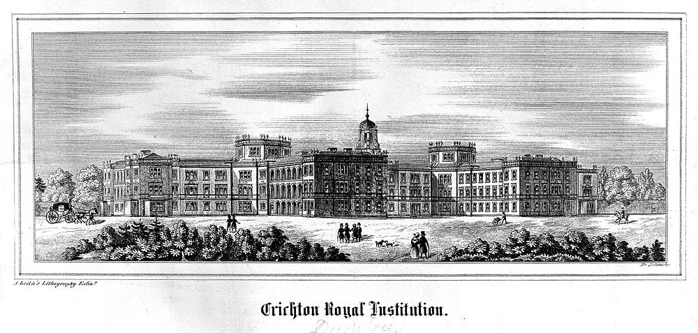 The Crichton Royal Institution, Dumfries, Scotland. Transfer lithograph by Fr. Schenck.