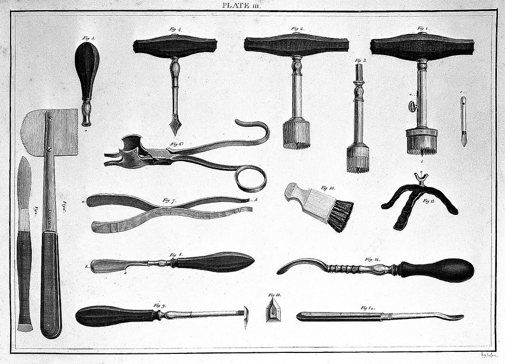 Instruments for trepanning, 18th century.