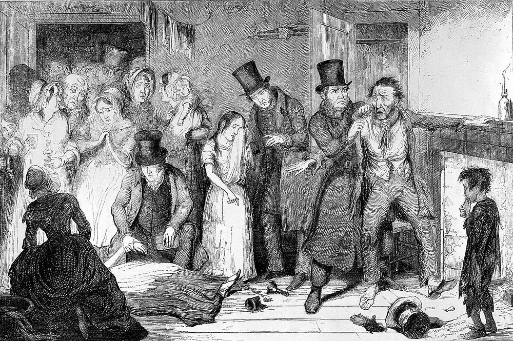 The bottle, by George Cruikshank; 'The husbands in a state of furious drunkeness, kills his wife'