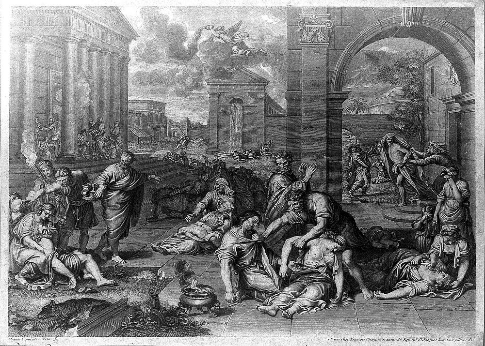 The plague of the Israelites. Engraving by E.G. Petit, 172-, after P. Mignard.