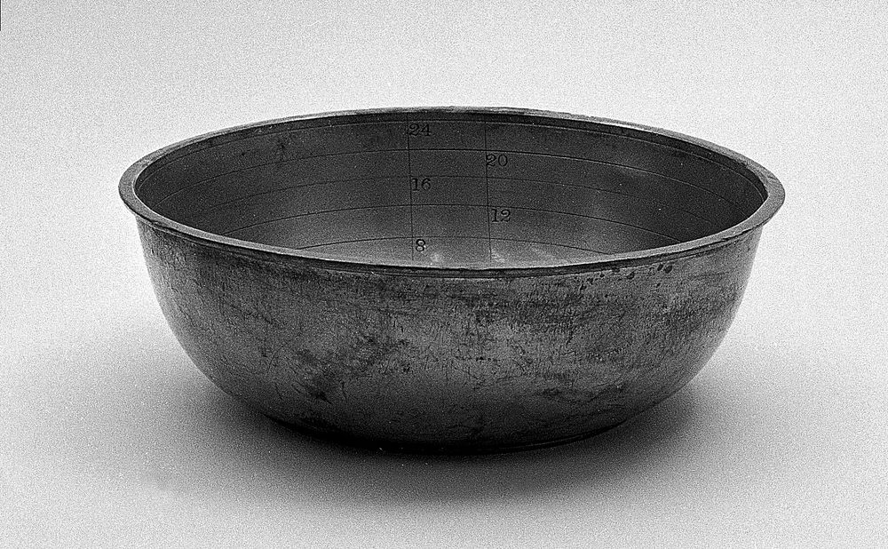 Pewter bleeding bowl, graduated, no handle, 18th to 19th century.