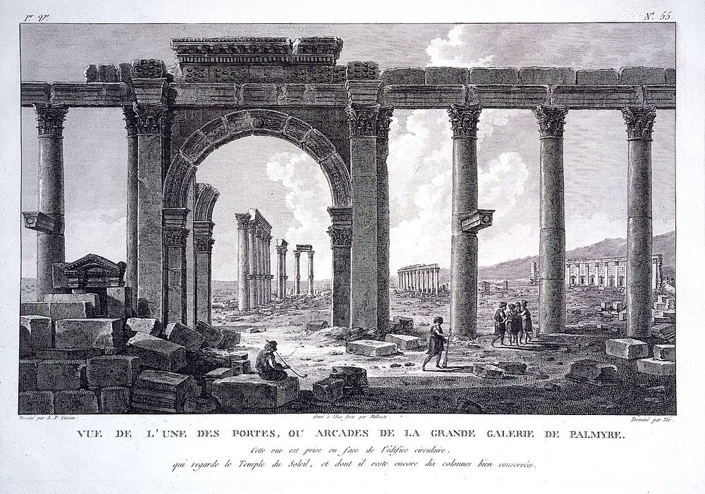 Palmyra, Syria: an arch in a colonnade. Engraving by G. Malbeste and F.D. Née after L.F. Cassas.