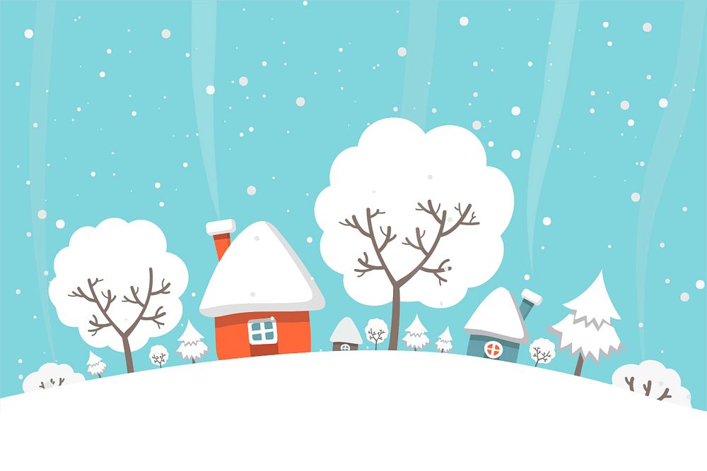 Cute winter cottage background, Christmas illustration. Free public domain CC0 image.