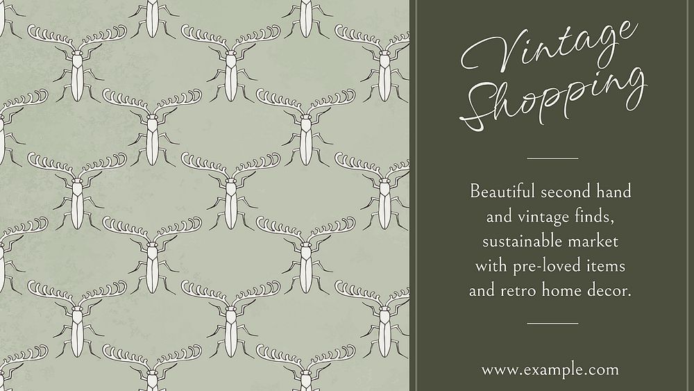 Vintage shopping presentation template, green bug pattern vector, famous Maurice Pillard Verneuil artwork remixed by rawpixel
