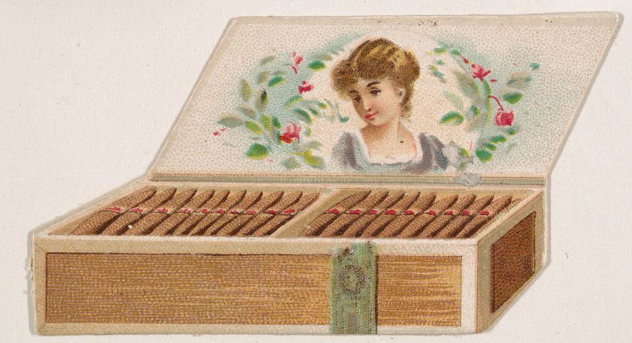 Cigar box, from the Novelties series (N228, Type 3) issued by Kinney Bros.