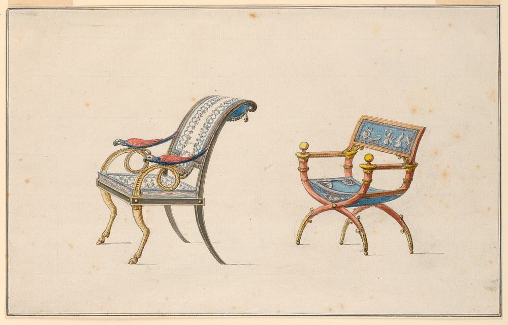 Design for Two Chairs by Jean Démosthène Dugourc, French, 1749–1825