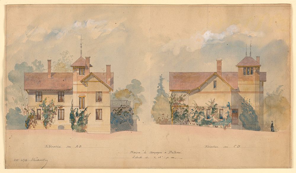 Architectural project for the house of P.J. Hetzel by Eugène Emmanuel Viollet-le-Duc