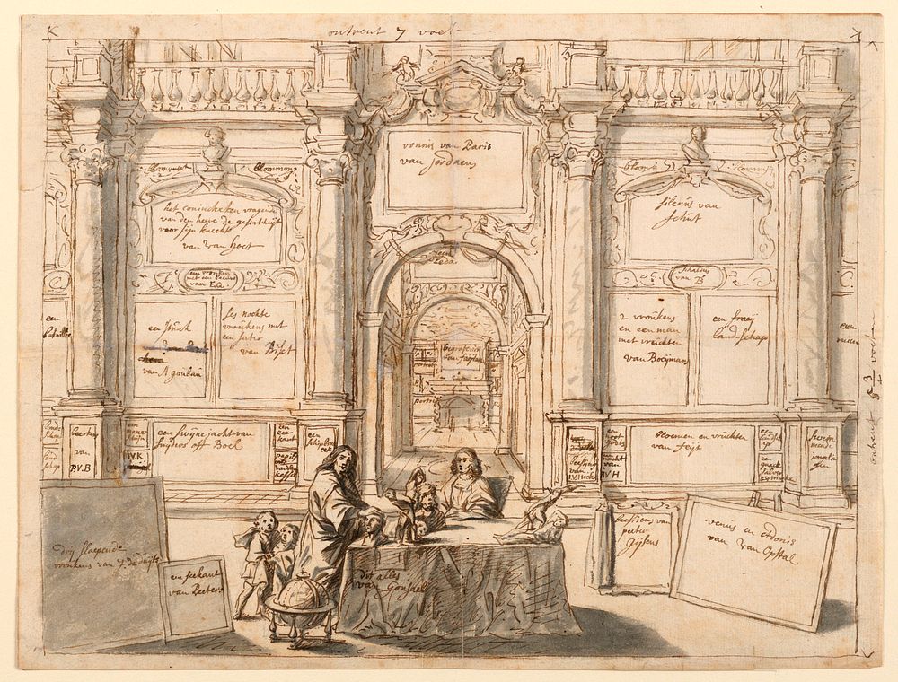 Diagram of a painting by Gonzales Coques and others, "Interior with Figures in a Picture Gallery," 1672 (Mauritshuis), after…