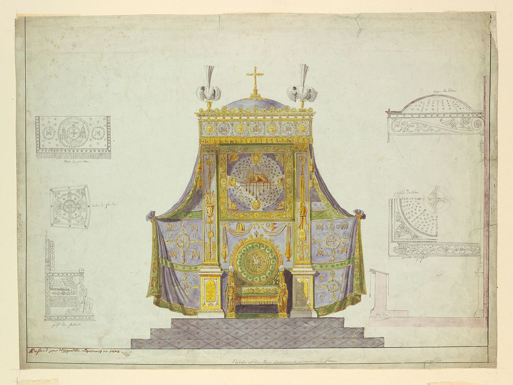 Archbishop's Throne and Canopy; Six Separate Studies for a Throne, Prie-Dieu, and Canopy by Hippolyte-Fran&ccedil;ois Joseph…