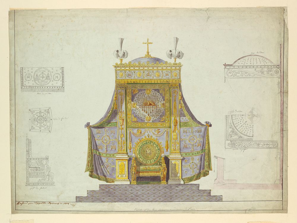 Archbishop's Throne and Canopy; Six Separate Studies for a Throne, Prie-Dieu, and Canopy by Hippolyte-François Joseph…