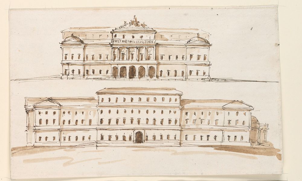 Two Elevations of the Central Part of a Palace