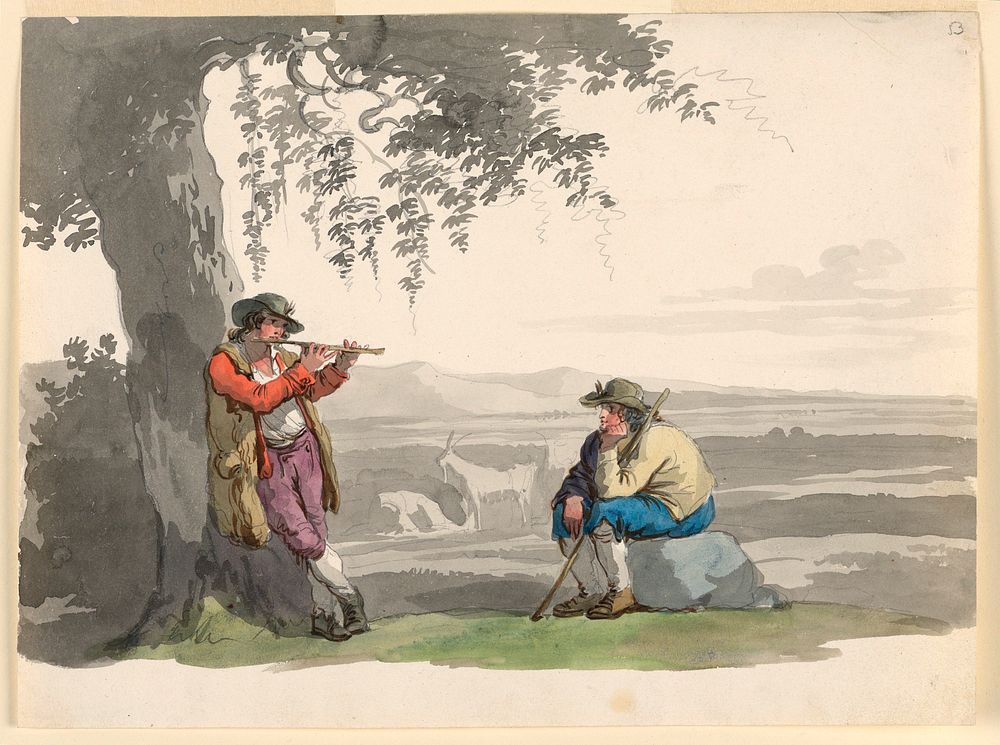 Two Shepherds in the Campagna by Bartolomeo Pinelli, Roman, 1781 - 1835