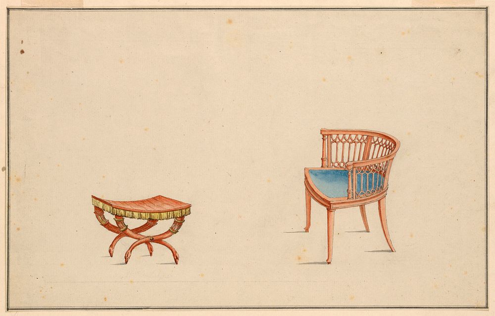 Design for Armchair and Stool by Jean Démosthène Dugourc, French, 1749–1825