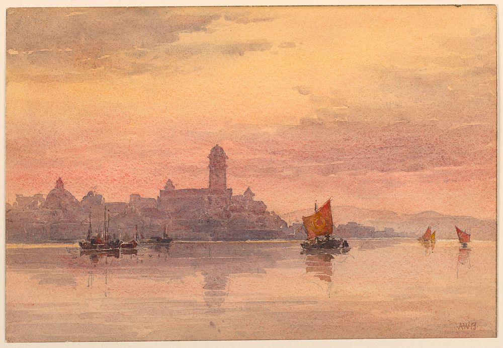 Sunset Over Sailing Boats by Arnold William Brunner, American, 1857–1925