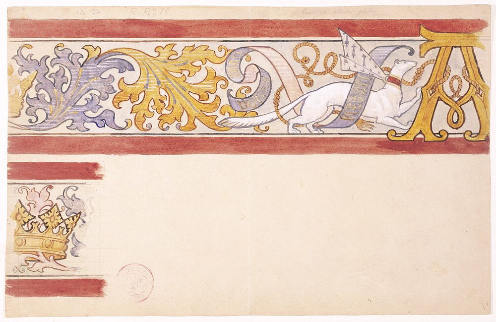 Design for a Frieze Decoration with Ermine and Monogram of Anne of Brittany (recto); Design for a Wall Decoration with Coat…