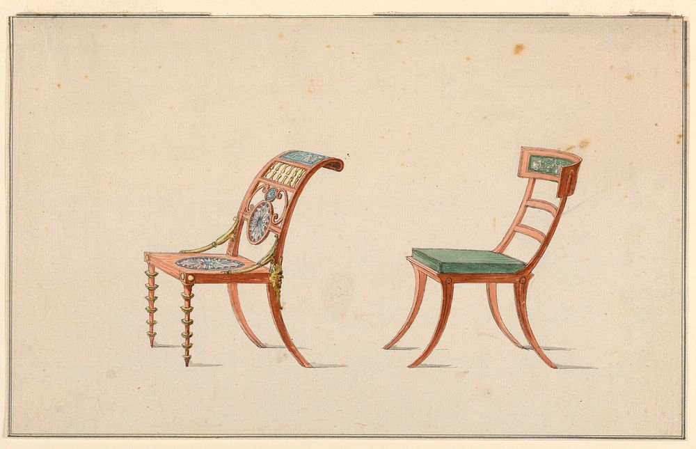 Design for Two Chairs by Jean Démosthène Dugourc, French, 1749–1825