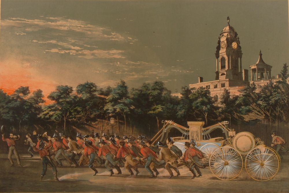 Lithograph, "The Life of a Fireman - The Race" by Maurer, Louis