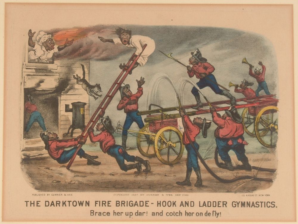 Lithograph, "The Darktown Fire Brigade: Hook and Ladder Gymnastics" (3)