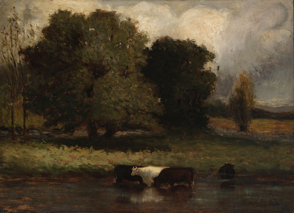 Untitled (Four Cows Wading in Pond) by Edward Mitchell Bannister