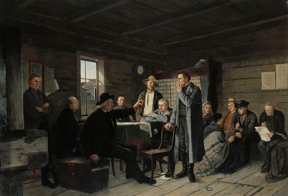 In a courtroom waiting room, 1880