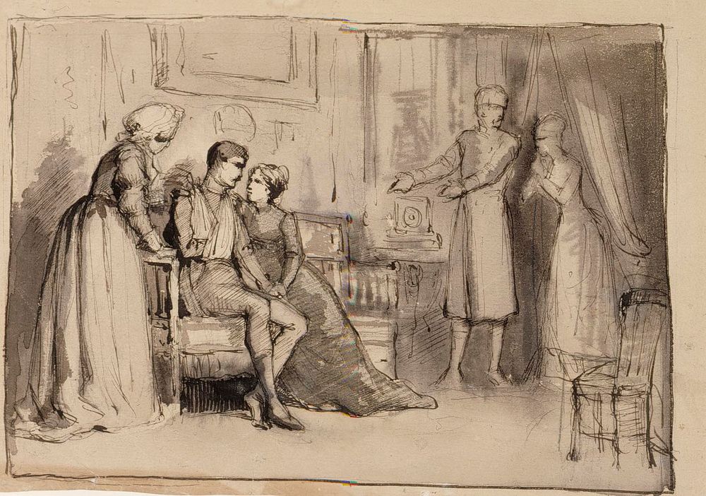 Captain's return, composition study. illustrations for julqvällen (christmas eve) by j. l. runeberg, 1875 by Albert Edelfelt
